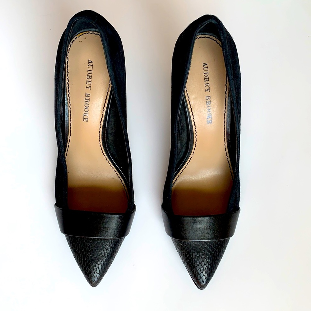 Black pointed toe heels
